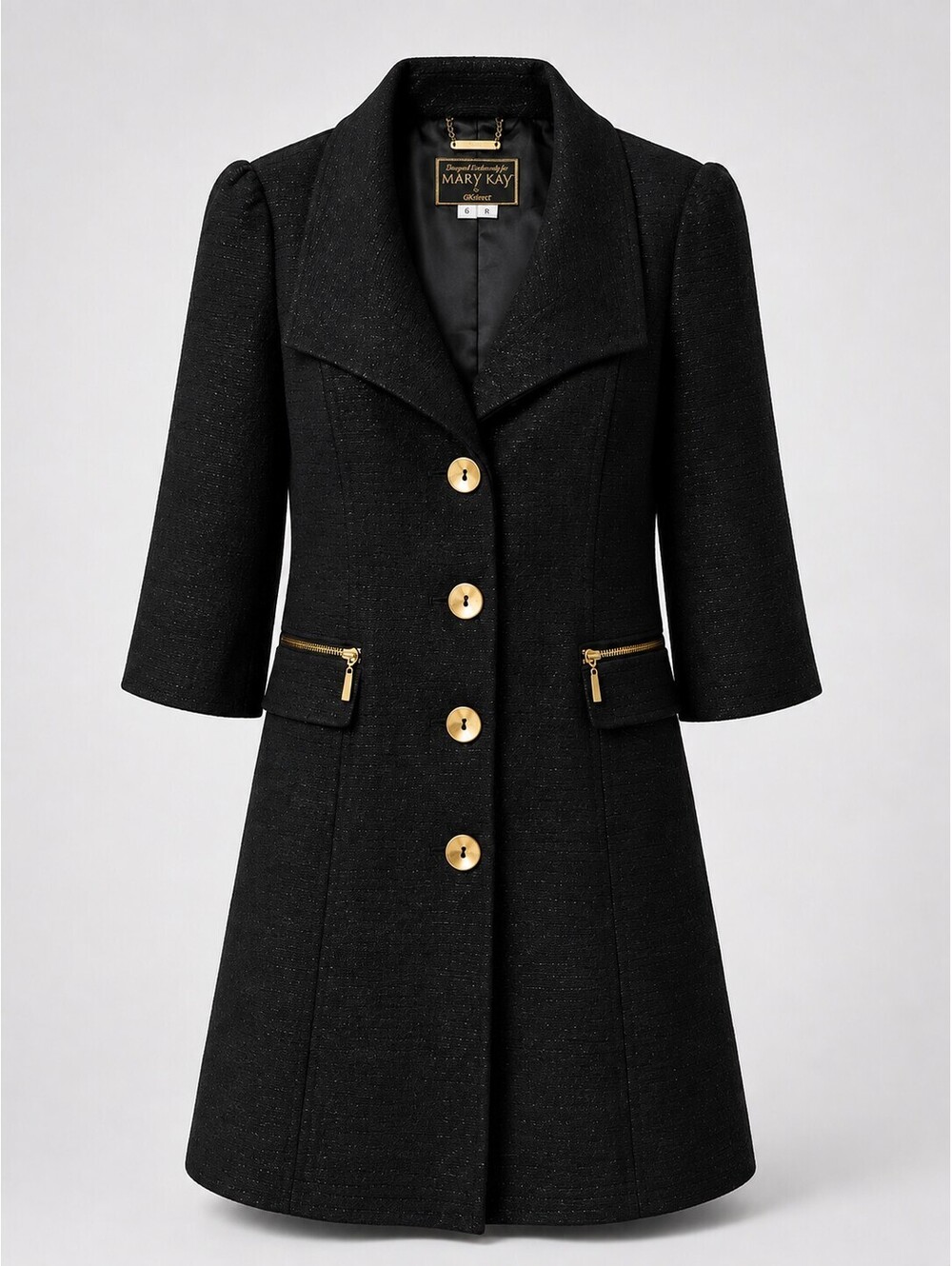 Mary Kay GKdirect Topper Coat 6R Black Metallic Gold Buttons Made USA 2011
